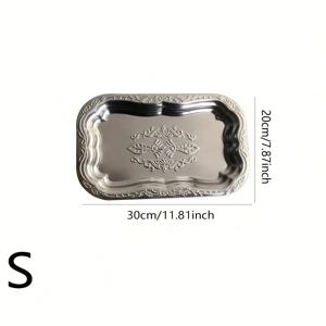 TEMU 1개 우아한 스테인리스 스틸 타원형 장식 트레이와 정교한 꽃무늬 디자인 - 다용도 보석함, 화장품 정리대 및 욕실 또는 화장대를 위한 수납 솔루션, 보석 트레이