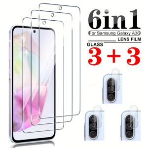 TEMU [3+3]6in 1 6개입 9H 강화유리 삼성 갤럭시 A17 A56 5G 2025 A16 A26 A36 A37 A57 5G 카메라 렌즈 화면 보호필름 for SamsungA56 Samsan A 56 56A SM-A566B/DS 6.7