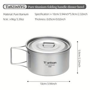 TEMU 티아르티잔 1개/2개 순수 티타늄 접이식 손잡이 캠핑 식사용 그릇, 450ml/600ml 휴대용 쌓을 수 있는 국수 그릇 테이블웨어 세트, 초경량 무광 시에라 그릇 야외 배낭 여행 소풍용