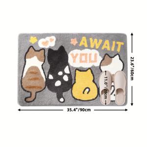 TEMU 인조 캐시미어, 만화 고양이 홈 욕실 매트, 강력한 흡수력, 빠른 건조, 두꺼운 미끄럼 방지 현관 매트, 세탁기 사용 가능