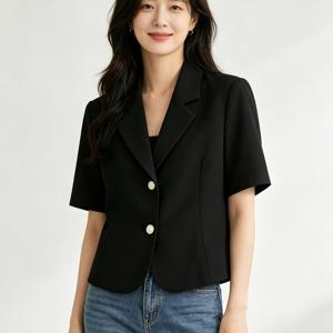 TEMU 여름 여성 반팔 정장 코트 데일리 캐주얼 패션 통근 단색 오피스 단추 정장 상의 재킷 슬림소녀 SLIM GIRL