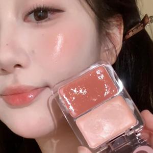 TEMU 여성 볼터치 물광 듀얼 치크팩트 글라스 스킨 투톤 블러셔 치크 블러셔 크림 블러셔 투크 블러셔