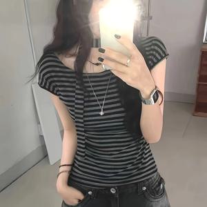 TEMU Korean 캐주얼 오프숄더 반팔 탑, 끈 디테일, 워크 원