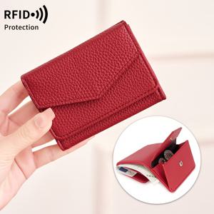 TEMU RFID 미니 여성용 포켓 지갑, 휴대용 간편 리치 패턴 PU 숏 지갑, 가볍고 다기능 3단 카드 가방, 신용 카드/주민등록증/동전/현금 수납 가능