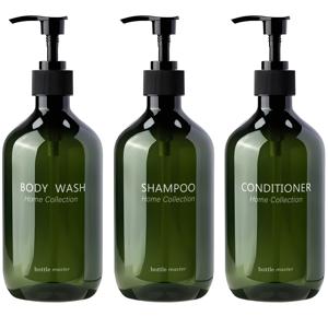 TEMU 3개입, 500ml 녹색 플라스틱 디스펜싱 병, 재사용 가능한 샴푸 병, 욕실 샤워 샴푸 디스펜서 세트, 펌프가 있는 컨디셔너 병 및 바디워시 병