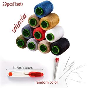 TEMU 29개 재봉틀 키트 세트 (랜덤 색상 실 10개 + 자수 바늘 18개 투명 병 보관함 (뚜껑 색상 랜덤) + U자형 가위 1개) 헤비듀티 데님 재봉실, 손바느질 및 재봉틀용, 청바지, 퀼트, 책가방, 의류 등 수리용, 랜덤 색상