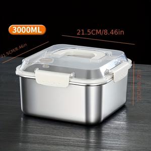 TEMU 손잡이와 밀봉 뚜껑이 있는 스테인리스 스틸 식품 보관 용기, 오븐, 냉동고 및 식기세척기에 적합, 스팀 방출 밸브 PVC, 소형 및 대형 재사용 가능한 사각 용기