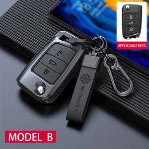 TEMU 폭스바겐 티구안 골프 7 Skoda 제타 투란 투아레그 옥타비아 키 케이스용 아연 합금 가죽 자동차 키 케이스