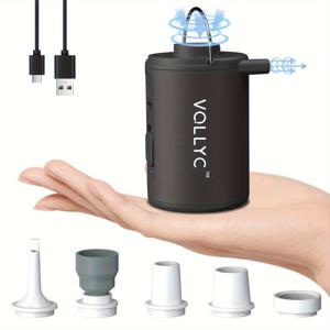 TEMU VOLLYC 전동 휴대용 미니 USB 자동 에어 펌프, 800mAh 충전식 내장 배터리 용량 (야외 캠핑, 마당, 수영장, 에어 매트, 에어 소파, 베개, 진공 보관 백용)