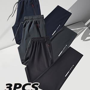 TEMU 3개 남성용 캐주얼 스포츠 바지 세트, 달리기, 피트니스, 농구 트레이닝 및 캐주얼 착용용 빠른 건조 스포츠 바지