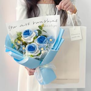 TEMU 핑크 옐로우 블루 코바늘 꽃다발 - 영감을 주는 메시지가 담긴 수제 인공 꽃 - 어버이날, 크리스마스, 추수감사절, 발렌타인데이, 결혼식 및 홈 데코에 이상적