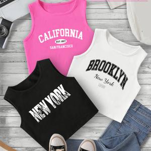 TEMU P8734(G16) BROOKLYN 여아용 및 큰 여아용 패션 라운드넥 탱크탑 3종 세트, 레이어드용 멀티 컬러 베스트 탑, 아웃도어웨어