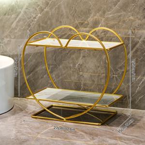 TEMU 1pc DONGZHANGGUI 럭셔리 골든 하트 모양 욕실 정리함 - 화장품, 칫솔, 화장품 등용품을 위한 3단 카운터탑 스토리지 랙 - 내구성 있는 플라스틱 및 철, 쉬운 조립, 포함된 금속 튜브 없음, 욕실 정리함 및 스토리지, 세련된 욕실 액세서리, 현대적인 미적 감각, 우아한 디자인, 고품질의 건축, 디자인, 세련된 집주인