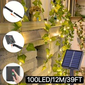 TEMU 리튬 배터리 태양광 덩굴형 야외 스트링 조명, 웜 화이트/화이트 라이트, 50/100 LED 전구, 8가지 깜빡임 모드, 유연한 스트링 조명으로 어디든 설치 가능, 웨딩, 파티, 정원, 흔들의자, 난간 등 다양한 장소 장식용