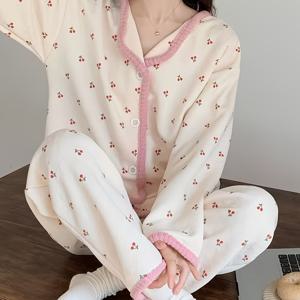 TEMU 여름 가을 겨울 에어 레이어드 잠옷 여성용 두꺼운 긴팔 긴바지 루즈핏 홈웨어 세트