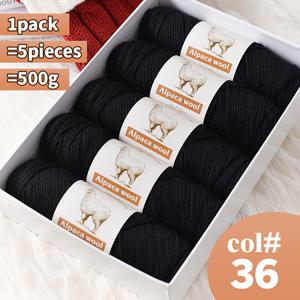 TEMU 100% 순수 알파카 울 얀, 5팩, 500G (17.6Oz), 구름 같은 질감, 따뜻하고 자극 없음. 가을 및 겨울 뜨개질, 가디건/재킷/숄에 적합한 선택. 중간 두께의 손뜨개 실로 고급스러운 룩 연출