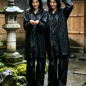 TEMU 4개 세트 - 블랙 옷 2개와 블랙 바지 2개. 야외용 남녀공용 보온 비옷, 야외 레저 하이킹용 비옷, 방풍 고품질 보온 전신용 비옷 1개, 여행 및 야외 사이클링용 휴대용 성인용 비옷
