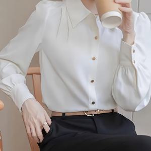TEMU 우아한 디렉션, 여성용 우아한 솔리드 컬러 셔츠, 라이트 럭셔리 하이엔드 커뮤터 스타일, 사계절 전용 프로페셔널 아우터웨어 탑