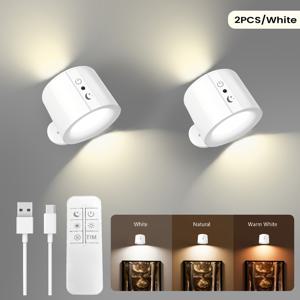 TEMU USB 충전식 배터리 내장형 LED 벽등 2개, 3단계 밝기 조절, 3가지 색온도, 터치패드 컨트롤, 360° 회전 마그네틱 볼, 비방수, 독서, 공부, 침대 옆, 복도용
