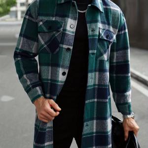 TEMU 남성용 확장형 체크 코트