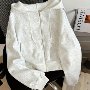 TEMU 여성용 솔리드 컬러 지퍼업 후드 스웨트셔츠, 가을/겨울용 안감 두꺼운 캥거루 포켓 패션 크롭 가디건 긴팔 캐주얼 스포츠 탑