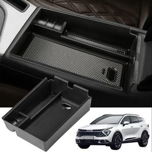 TEMU 2023-2025년형 KIA NQ5 용 센터 콘솔 수납함 - 휴대폰 홀더, 메쉬 포켓, 인체공학적 팔걸이가 있는 플라스틱 수납함 | 전천후 보호, 스타일리시한 블랙 인테리어 액세서리, 일체형 휴대폰 홀더