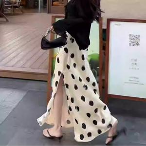 TEMU 여성 도트 롱스커트 밴딩 땡땡이 옆트임 치마 체형커버 날씬해보이는 프렌치 시크 하객룩 데이트룩 꾸안꾸 바캉스룩 찰랑거리는 시원한 여름