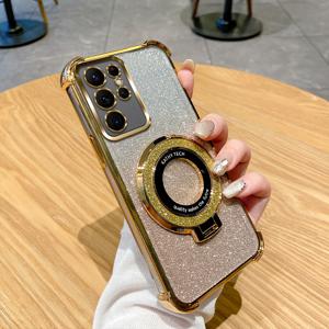 TEMU 휴대폰 케이스 - 삼성 S20/S21/S22/S23Plus/S24Fe/S25Edge/S26Ultra 호환 스타일리시 하이밸류 투명 케이스 (스파클링 스탠드 포함), 4각 낙하 방지, 슬림 & 오래 지속