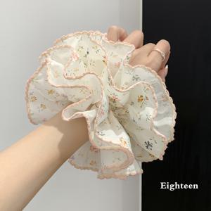 TEMU 여성용 이른봄 화이트 플로럴 네 겹 큰 머릿끈, 레이지 스타일 번 헤어 액세서리, 오버사이즈 한국 스타일 헤어 코드