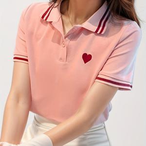 TEMU 여성용 하트 프린트 및 장식 칼라 반팔 넥 티셔츠 - 봄/여름용 블ouses 상의로 적합하지 않음, 캐주얼 복장을 위한 신축성 있는 불투명 셔츠, 손세탁 가능한 다용도 옷장 필수품