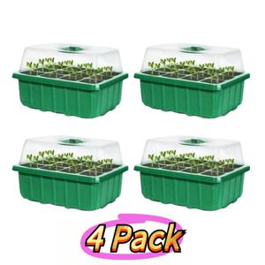 TEMU 돔과 받침대 포함 종자 발아 트레이 4개 - 12칸 X 4개, 습도 조절 가능, 경량 플라스틱 식물 성장 키트, 온실 및 정원용, 실내/실외 사용, 전기 불필요, 클래식 디자인, 원예 심기, 투명 디자인, 견고한 구조, 미니 온실, 모종 발아 트레이, 습도 돔, 농업용 플라스틱, 모종 온실, 화분, 화분, 실내화분, 모종통