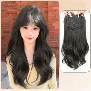 TEMU 20인치 여성용 가발, 탑 헤어피스, 사계절용, 휴일 파티용, 이마를 더 높게 보이게 하는 푹신한 헤어스타일, 데일리 헤어스타일