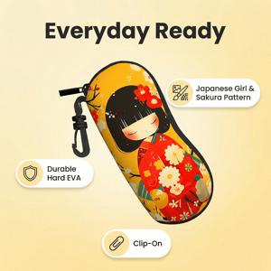 TEMU 일본식 벚꽃 프린트 부드러운 네오프렌 패션 안경 케이스, 카라비너 클립 포함 - 안경용 커버, 카라비너용, 안경 수납용 네오프렌 케이스