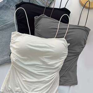 TEMU 3pcs 섹시하고 우아한 여성용 캐미 세트, 주름 웨이스트 디자인, 봄, 여름 및 모든 계절에 적합