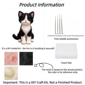 TEMU 성인 초보자용 DIY 울 니들펠트 키트, 완벽한 도구 및 가이드 포함 - 3D 고양이 펠팅 공예, 수제 취미 선물용 울 펠트 용품 - 아기 고양이 만들기용 울 펠팅 (색상 제한 없음)