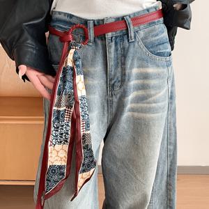TEMU 빈티지 아메리칸 스카프 벨트 - 컬러 블록 조절식 웨이스트 체인, 스커트 및 바지용, 웨딩, 데일리웨어 벨트 액세서리, 특별한 날을 위한 손세탁 가능 벨트 (깃털 없음)