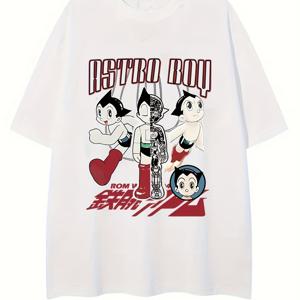 TEMU 남성용 미국 레트로 별이 빛나는 하늘 애니메이션 프린트 반팔 티셔츠, 여름용 루즈핏 헤비웨이트 탑, 스트리트 패션 스타일, 레트로 애니메이션 셔츠, 내구성 좋은 원단, 반팔 디자인, 남녀공용, 애니메이션 팬 필수템, 청소년 의류
