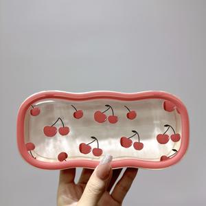 TEMU 체리 프린트 자석 안경 케이스 - 내구성 있고 휴대하기 쉬운 투명 뚜껑으로 압력에 강한, 남녀 공용 패션 보관함 - 이상적인 귀여운 휴일 선물, 귀여운 안경 케이스