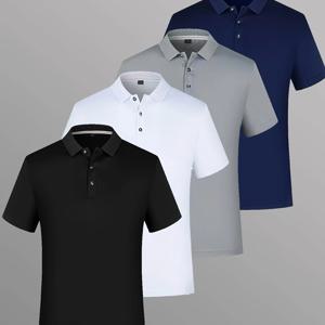 TEMU 4pcs 여름 핫 메ンズ 반팔 폴로 셔츠 세트, 단색 디자인, 주말 외출용 폴로, 폴로 칼라, 니트 원단, 풀오버, 트래디셔널 핏, 운동 캐주얼 골프 셔츠, 통기성 좋고 상쾌함, 140 Gsm 원단 무게
