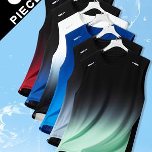 TEMU 6개입 남성용 통기성 빠른 건조 민소매 탱크탑 - 고탄력 수분 흡수 그라데이션 컬러 운동복, 러닝 및 캐주얼 여름웨어, 헬스셔츠, 고탄력 원단|나시티|민소매