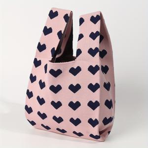 TEMU 하트 모양 니트 속이 빈 통기성 크로셰 통기성 경량 접이식 휴대용 수납 (휴대폰, 우산, 화장품, 립스틱, 향수, 책, 아이패드, 옷) 오픈 스타일 귀여운 여성용 핸드백 선물 보관 아이템 데일리 바캉스 학교 통근 쇼핑