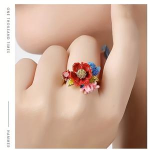 TEMU 여성용 인스타 스타일 반지, 쿨톤 패션, 라이트 럭셔리, 독특한 개성, 레드 플라워, 검지손가락, 빈티지 시크 니치 디자인 트렌드 T46