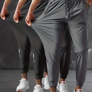 TEMU 3개 세트 남성용 스트링 조거 팬츠 - 지퍼 포켓 캐주얼 운동복, 체육관, 농구, 캠핑, 낚시, 해변 러닝에 적합