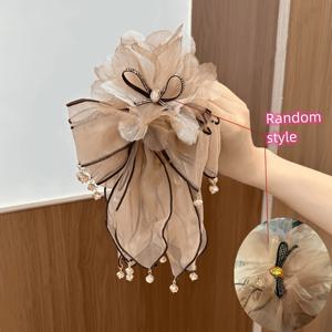 TEMU 1개 우아한 레이스 리본 헤어 클로 클립, 플라스틱 비즈 장식 헤어 액세서리, 로맨틱 레트로 스타일 헤어밴드, 웨딩 파티 데일리 스타일링에 적합 (장식 추가 색상 및 위치 랜덤)