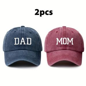 TEMU 2개 빈티지 스타일 워싱 소프트 탑 야구 모자 (아빠 & 엄마 레터링), 남녀공용 야외 아빠 엄마 모자, 사이즈 조절 가능 포인티드 캡, 모든 계절에 적합