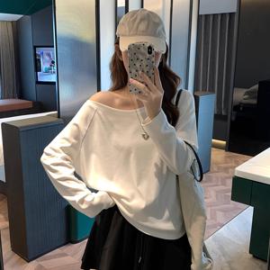 TEMU 화이트 루즈 오프숄더 스퀘어넥 긴팔 티셔츠 여성용 베이스 레이어 탑