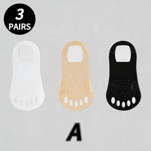 TEMU 원피스 봄/여름 반팔 토우 삭스 3켤레, 미끄럼 방지 여성용 보트 삭스, 초박형 통기성 앞발 삭스, 패셔너블한 다용도 짧은 보이지 않는 삭스, 하이힐 및 얕은 신발과 매칭에 적합