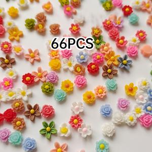 TEMU 미니 꽃 레진 참 66개 - 혼합 및 멀티컬러, DIY 공예, 헤어 클립, 휴대폰 케이스 비즈, 헤어 타이 장식용, 스크랩북킹, 제작, 레진 액세서리용 크림 접착제와 호환