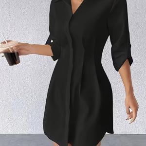 TEMU 여성용 셔츠 드레스 - 숏 & 롱 V넥 칼라 블라우스 - 슬림핏 허리 단축 드레스 (오피스 또는 캐주얼 웨어) - 세탁기 사용 가능한 우아한 프로페셔널 복장