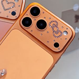 TEMU 아이폰 17 Pro Max 및 17 Pro용 스타일리시 라인스톤 리본 하트 장식 투명 카메라 렌즈 필름 (여성용으로 디자인됨, 렌즈 보호 완벽)